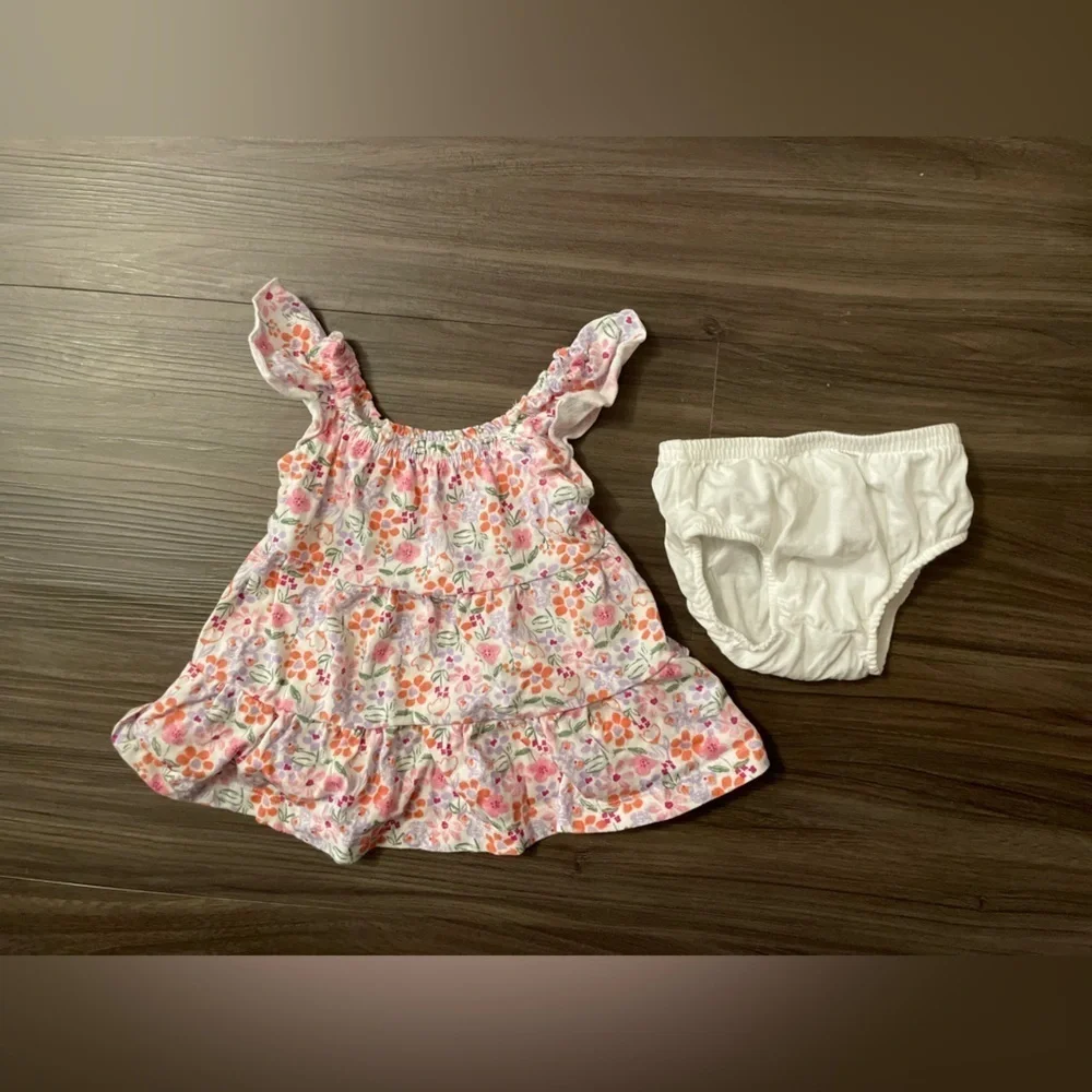 Carter's Baby Girl Floral Print Ruffle Dress with White bloomers size 3M